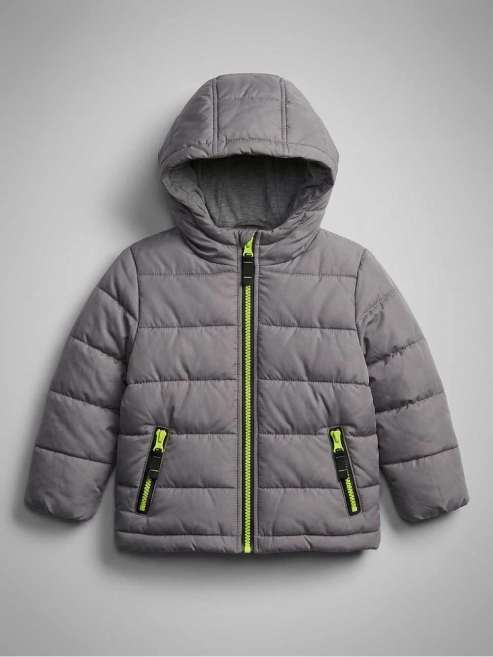 Carter's Gray Puffer Jacket with Neon Green Accents